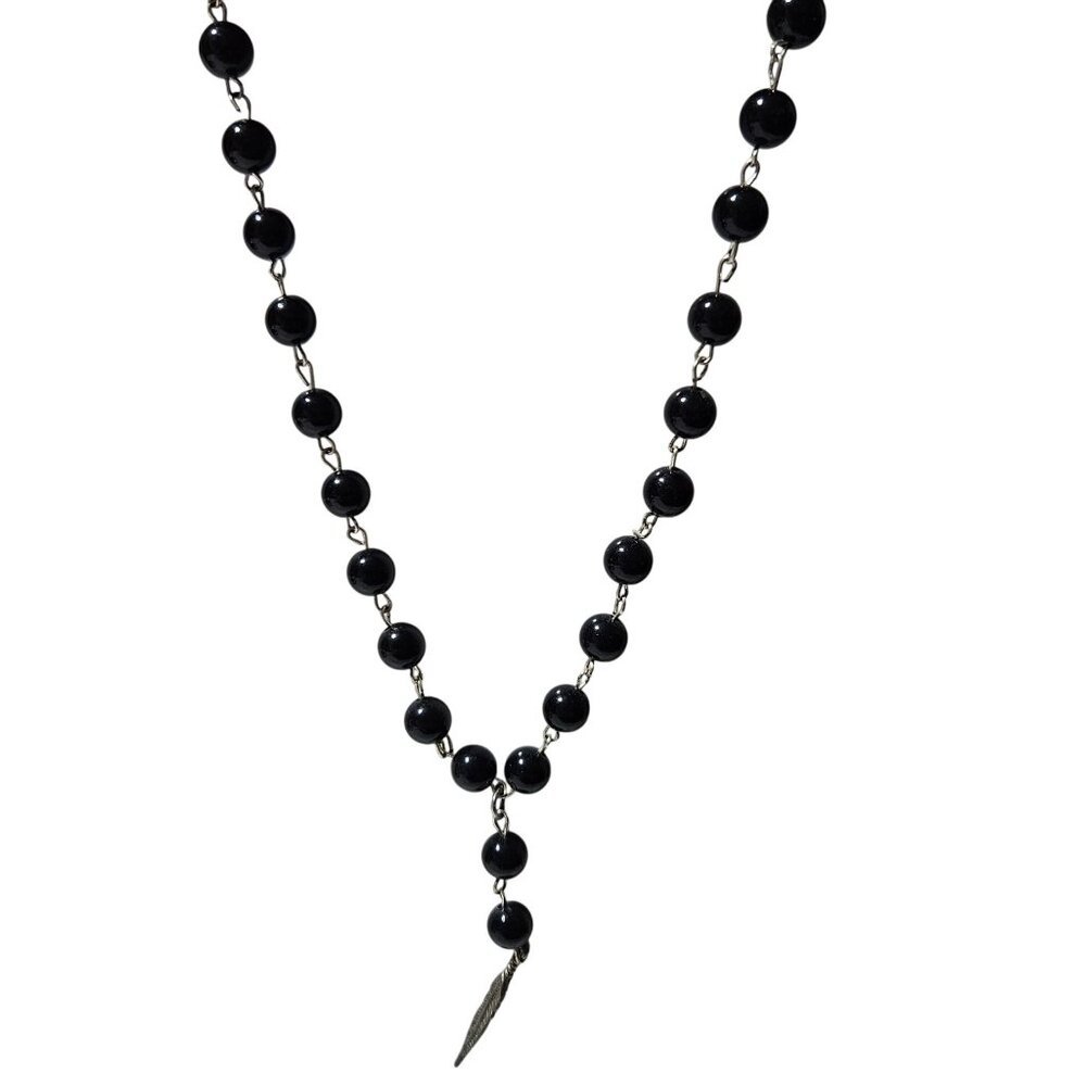 Boho Southwest Black Beaded Feather Charm Necklace Fashion Jewelry Women
